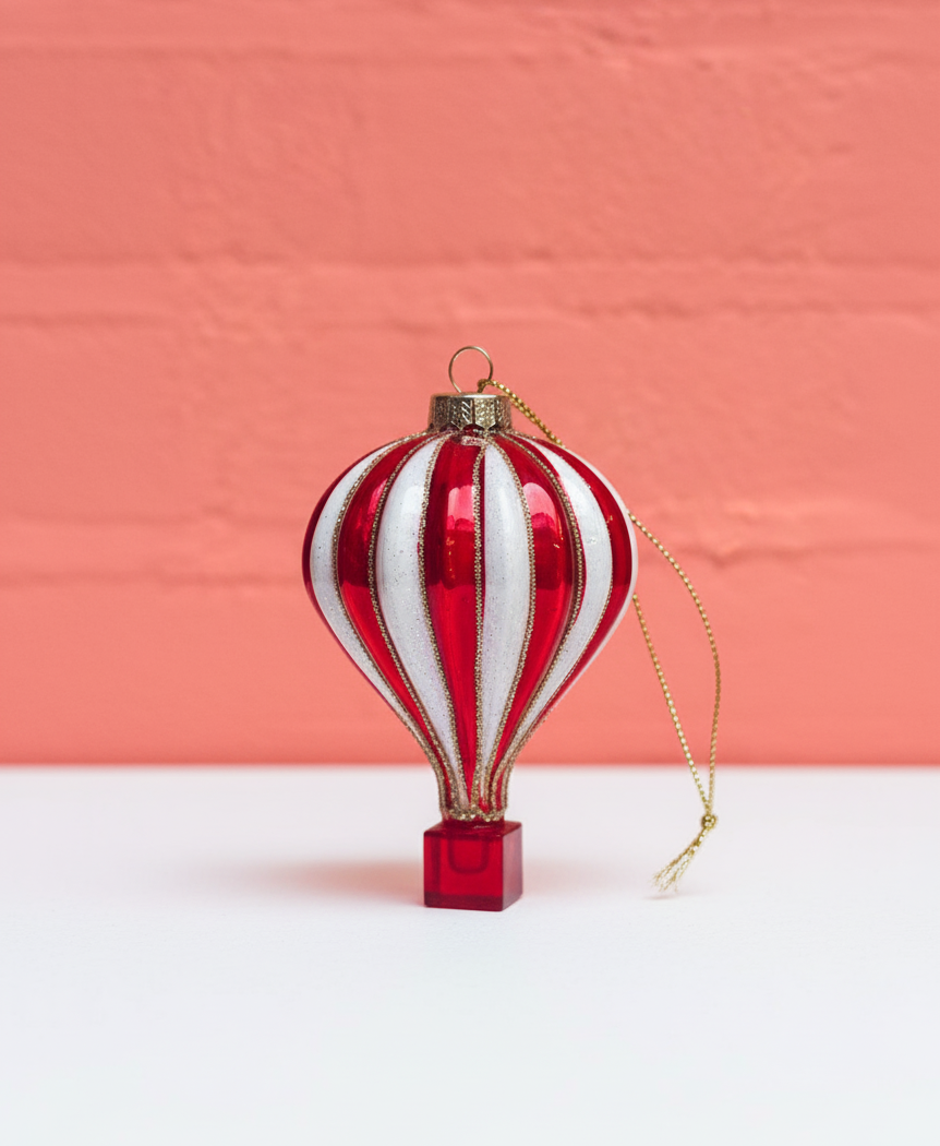 Kerstbal luchtballon Rood/Zilver