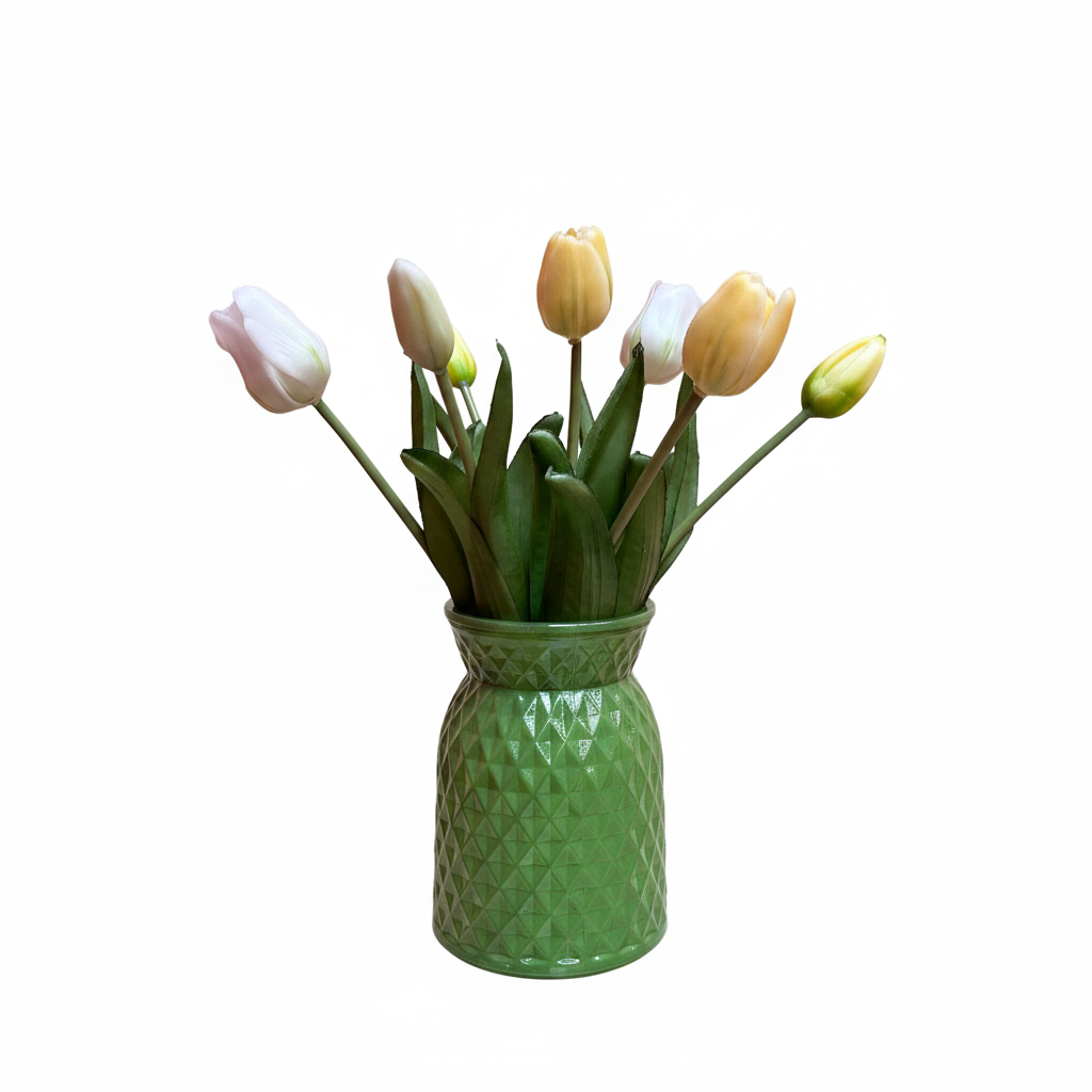 Aanbieding tulpen bundel in vaas geel, wit